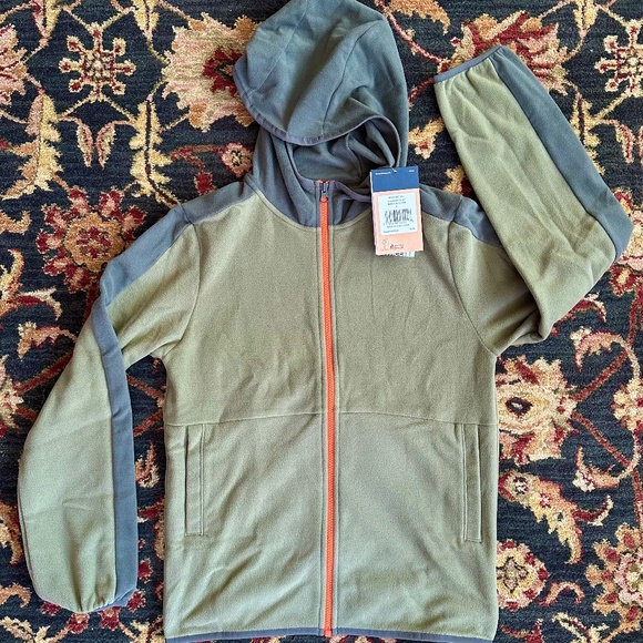 The North Face® boys fleece hoodie zip-thru jacket, L 14/16 olive w/gray NWT - Picture 2 of 9